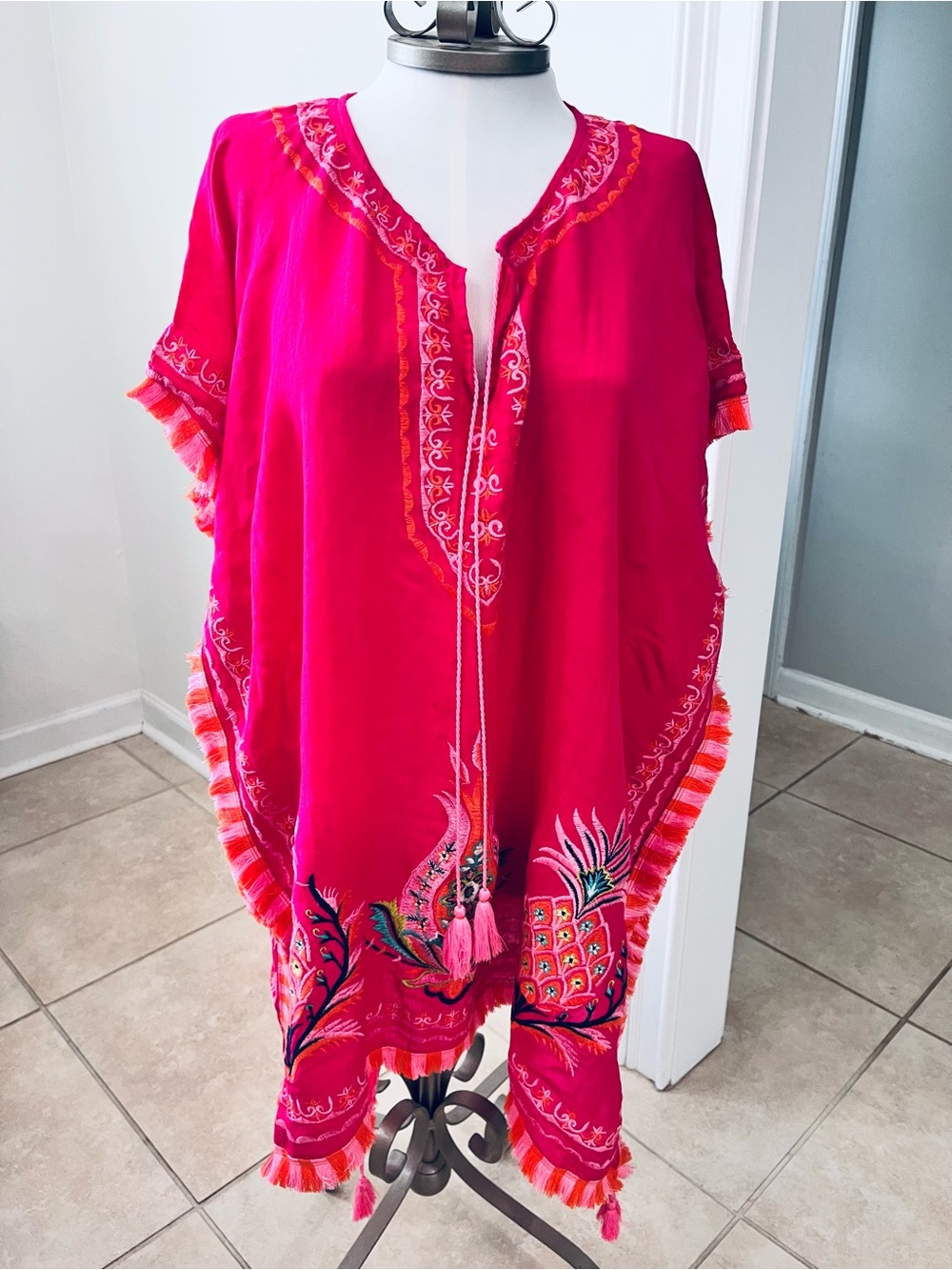 Spartina 449 Pink Orange Embroidered Detail Linen Blend Swimsuit Coverup O/S Vac